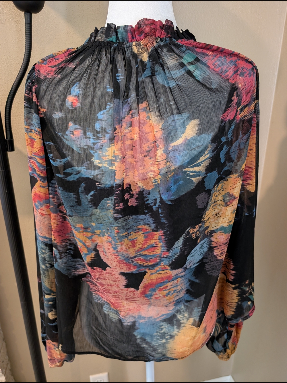 Rachel Zoe Black Floral Print Long-Sleeve Blouse with Multicolor Accents - Picture 5 of 7